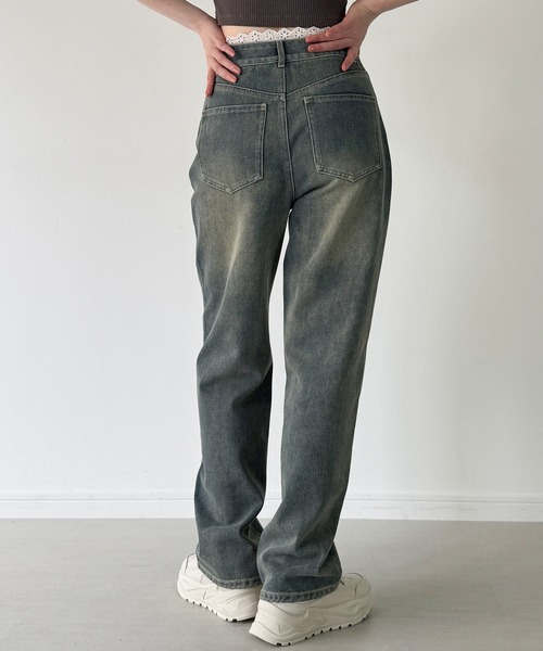 junoah（ジュノア）の「コットンレースストレートデニム（デニムパンツ・レディース・ブラック/ライトブルー・SMALL/MEDIUM/LARGE/X-LARGE）」の8枚目の写真