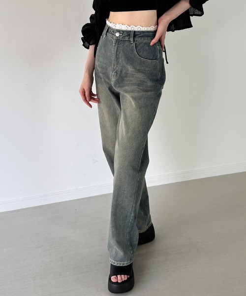 junoah（ジュノア）の「コットンレースストレートデニム（デニムパンツ・レディース・ブラック/ライトブルー・SMALL/MEDIUM/LARGE/X-LARGE）」の9枚目の写真