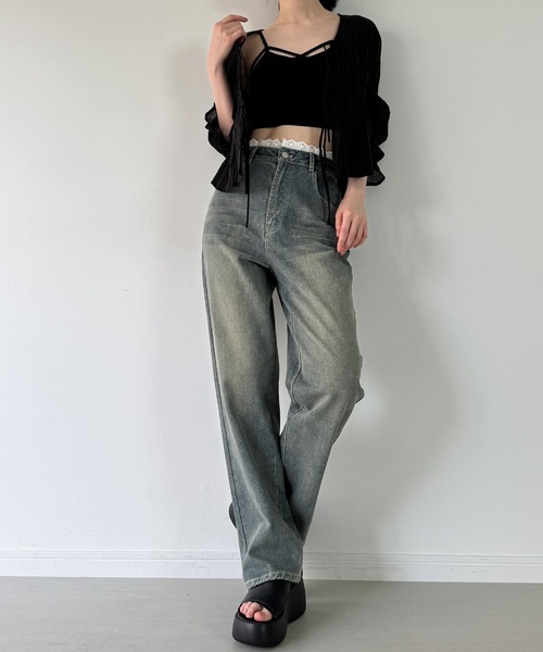junoah（ジュノア）の「コットンレースストレートデニム（デニムパンツ・レディース・ブラック/ライトブルー・SMALL/MEDIUM/LARGE/X-LARGE）」の10枚目の写真