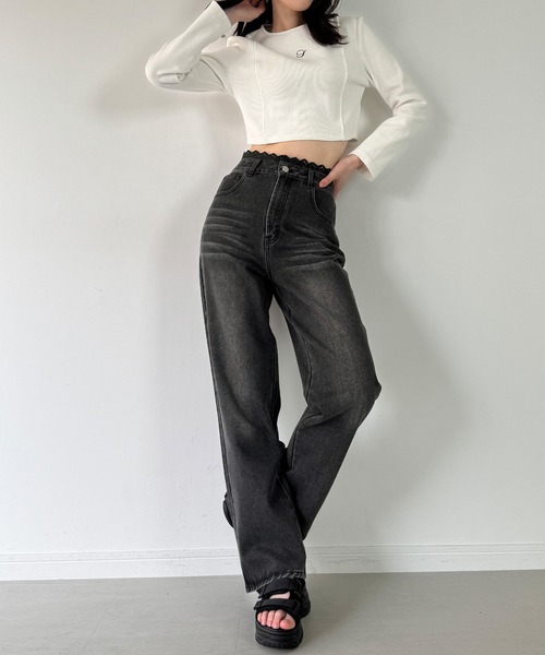 junoah（ジュノア）の「コットンレースストレートデニム（デニムパンツ・レディース・ブラック/ライトブルー・SMALL/MEDIUM/LARGE/X-LARGE）」の11枚目の写真