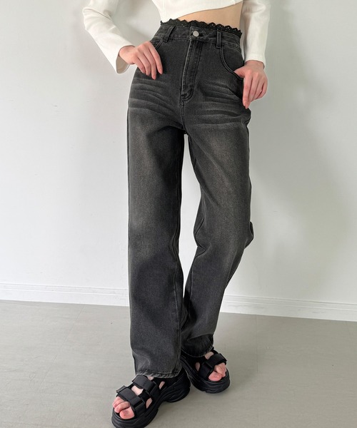 junoah（ジュノア）の「コットンレースストレートデニム（デニムパンツ・レディース・ブラック/ライトブルー・SMALL/MEDIUM/LARGE/X-LARGE）」の18枚目の写真