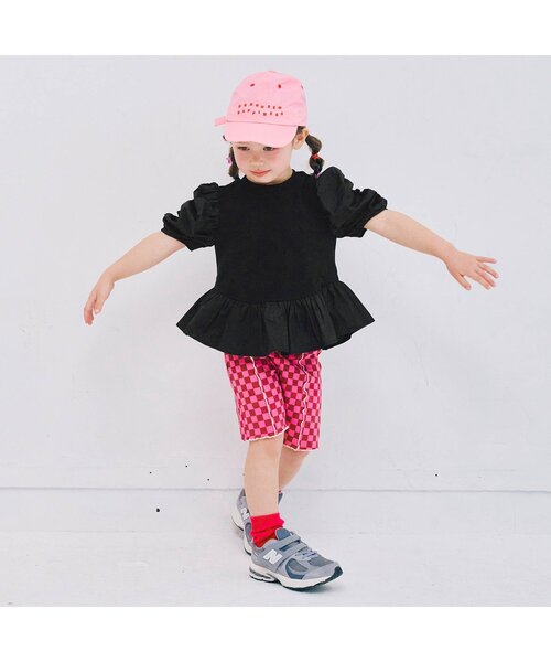 p.premier（ピードットプルミエ）の「シャーリングパフスリーブペプラム半袖Tシャツ（Tシャツ/カットソー・キッズ・ブラウン/グリーン/ブラック/アイボリー・80/90/100/110/120/130/140）」の9枚目の写真