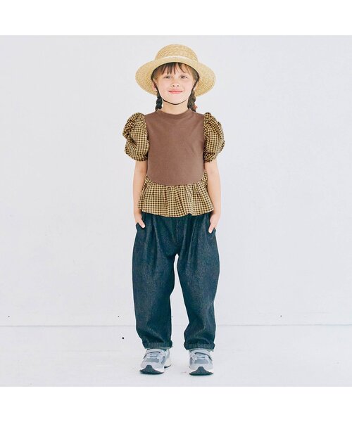 p.premier（ピードットプルミエ）の「シャーリングパフスリーブペプラム半袖Tシャツ（Tシャツ/カットソー・キッズ・ブラウン/グリーン/ブラック/アイボリー・80/90/100/110/120/130/140）」の7枚目の写真