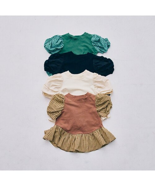 p.premier（ピードットプルミエ）の「シャーリングパフスリーブペプラム半袖Tシャツ（Tシャツ/カットソー・キッズ・ブラウン/グリーン/ブラック/アイボリー・80/90/100/110/120/130/140）」の21枚目の写真