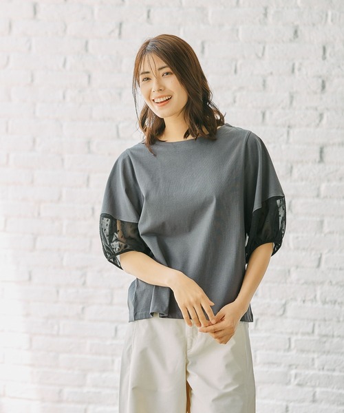 FOUND GOOD（ファウンドグッド）の「ソデシフォンドットPO（Tシャツ/カットソー・レディース・ホワイト系5/ブラック/グレー系8・M/L）」の18枚目の写真