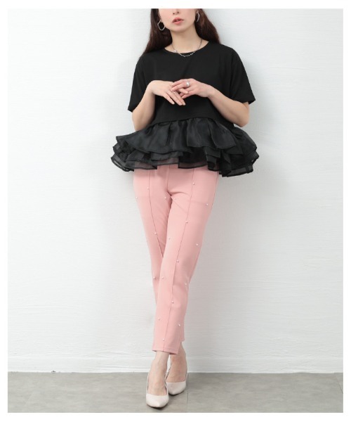 Sawa a la mode(サワアラモード)の「オーガンジ―フリルドッキングトップス(Tシャツ/カットソー・レディース・ブラック/ブラック×ホワイト・FREE)」の5枚目の写真