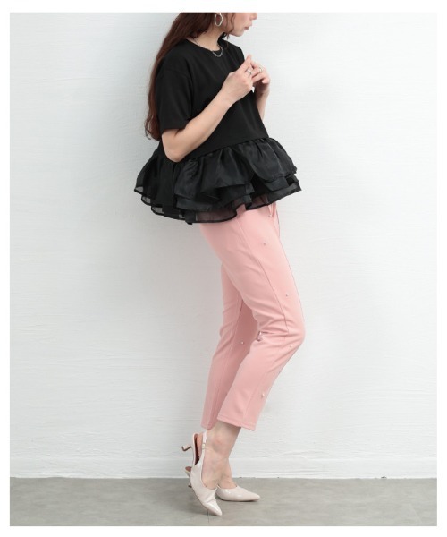 Sawa a la mode(サワアラモード)の「オーガンジ―フリルドッキングトップス(Tシャツ/カットソー・レディース・ブラック/ブラック×ホワイト・FREE)」の7枚目の写真