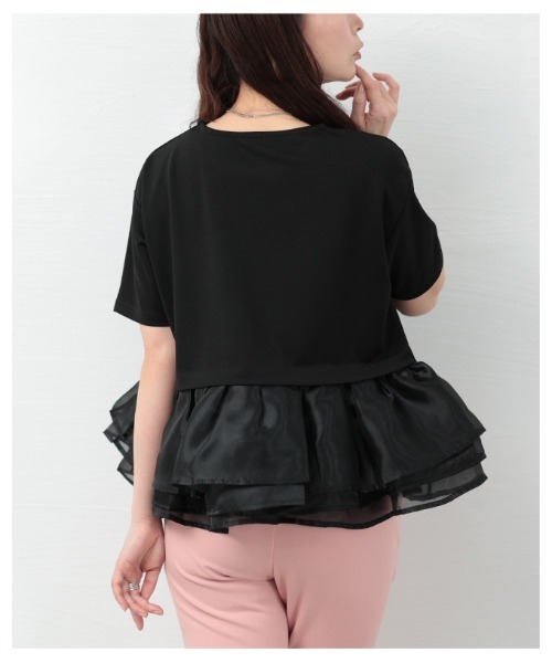 Sawa a la mode(サワアラモード)の「オーガンジ―フリルドッキングトップス(Tシャツ/カットソー・レディース・ブラック/ブラック×ホワイト・FREE)」の8枚目の写真