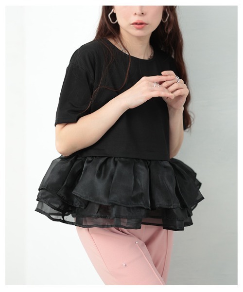 Sawa a la mode(サワアラモード)の「オーガンジ―フリルドッキングトップス(Tシャツ/カットソー・レディース・ブラック/ブラック×ホワイト・FREE)」の10枚目の写真