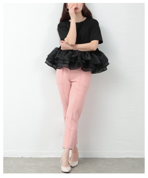 Sawa a la mode(サワアラモード)の「オーガンジ―フリルドッキングトップス(Tシャツ/カットソー・レディース・ブラック/ブラック×ホワイト・FREE)」の11枚目の写真