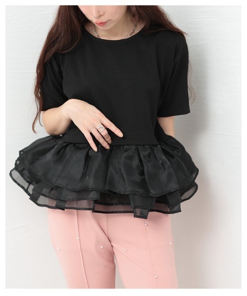 Sawa a la mode(サワアラモード)の「オーガンジ―フリルドッキングトップス(Tシャツ/カットソー・レディース・ブラック/ブラック×ホワイト・FREE)」の12枚目の写真