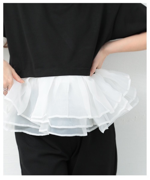 Sawa a la mode(サワアラモード)の「オーガンジ―フリルドッキングトップス(Tシャツ/カットソー・レディース・ブラック/ブラック×ホワイト・FREE)」の17枚目の写真