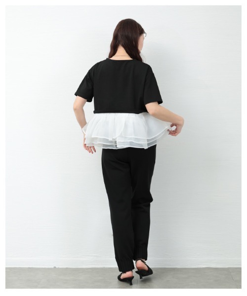 Sawa a la mode(サワアラモード)の「オーガンジ―フリルドッキングトップス(Tシャツ/カットソー・レディース・ブラック/ブラック×ホワイト・FREE)」の18枚目の写真