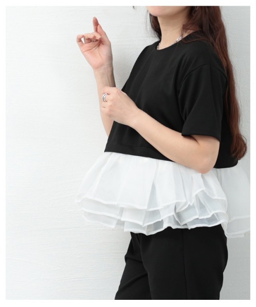 Sawa a la mode(サワアラモード)の「オーガンジ―フリルドッキングトップス(Tシャツ/カットソー・レディース・ブラック/ブラック×ホワイト・FREE)」の19枚目の写真