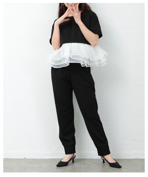 Sawa a la mode(サワアラモード)の「オーガンジ―フリルドッキングトップス(Tシャツ/カットソー・レディース・ブラック/ブラック×ホワイト・FREE)」の20枚目の写真