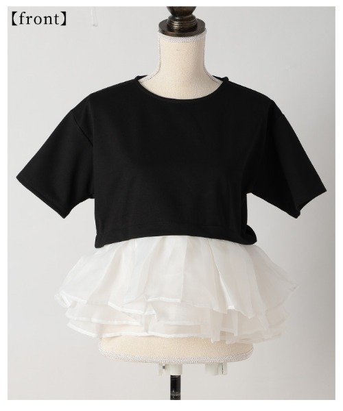 Sawa a la mode(サワアラモード)の「オーガンジ―フリルドッキングトップス(Tシャツ/カットソー・レディース・ブラック/ブラック×ホワイト・FREE)」の22枚目の写真