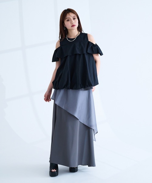 Ellno de Mavie(エルノデメヴィ)の「バルーンオフショルトップス(シャツ/ブラウス・レディース・オフホワイト/グレー系その他/ブラック・FREE)」の18枚目の写真