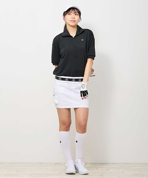 TopIsm（トップイズム）の「ゴルフウェア モックネックシャツ ハイネック 半袖 ハーフジップ リブロゴトップス ポロシャツ 刺繍 レディース（ゴルフグッズ・レディース・ホワイト/ベージュ/ブラック・M/L）」の8枚目の写真