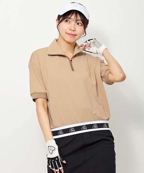 TopIsm（トップイズム）の「ゴルフウェア モックネックシャツ ハイネック 半袖 ハーフジップ リブロゴトップス ポロシャツ 刺繍 レディース（ゴルフグッズ・レディース・ホワイト/ベージュ/ブラック・M/L）」の10枚目の写真