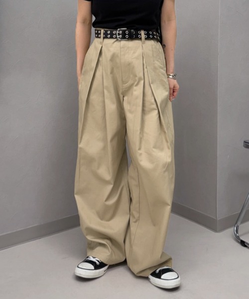 MEMECLE（メメクル）の「インボックスタックバギーパンツ（チノパンツ・レディース・ブラック/ベージュ・マルチサイズ）」の10枚目の写真