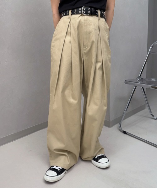 MEMECLE（メメクル）の「インボックスタックバギーパンツ（チノパンツ・レディース・ブラック/ベージュ・マルチサイズ）」の5枚目の写真