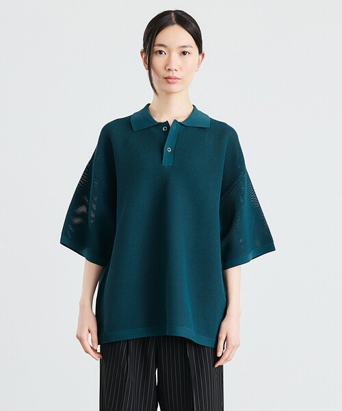 SHIPS（シップス）の「City Ambient Products:〈手洗い可能〉ポリエステル メッシュ ニット ショートスリーブ ポロ（ポロシャツ・メンズ・ブラック/ダークグリーン/オフホワイト/ダークグレー・SMALL/MEDIUM/LARGE）」の6枚目の写真