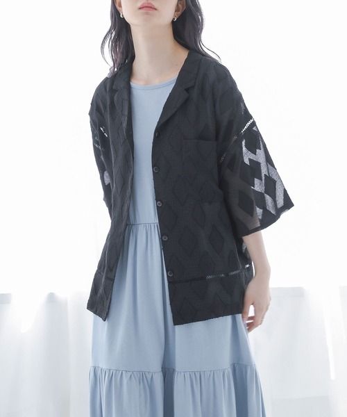 somari imagination(ソマリ イマジネーション)の「カットジャカード開襟シャツ(シャツ/ブラウス・レディース・ブラック/オフホワイト・2/1)」の18枚目の写真