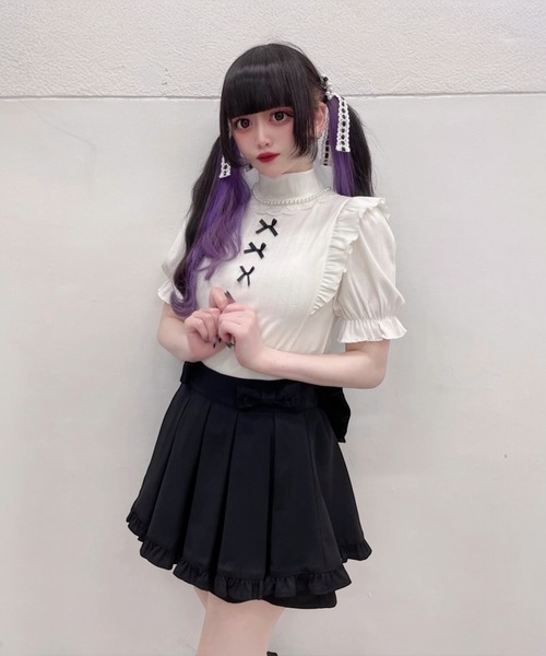 Ank Rouge(アンクルージュ)の「うしろおリボンスカパン(スカート・レディース・ブラック/ブルー/A・M)」の2枚目の写真