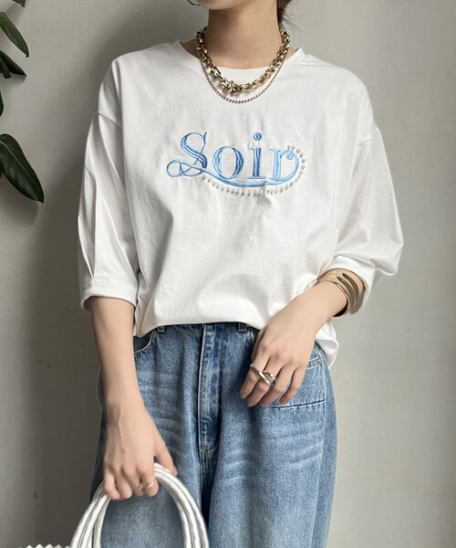 tシャツ 「WEB限定」パールロゴ刺繍タックスリーブプルオーバー レディース WEB限定】パールロゴ刺繍タックスリーブプルオーバー（Tシャツ