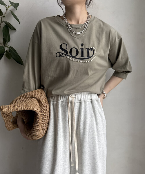 tシャツ 「WEB限定」パールロゴ刺繍タックスリーブプルオーバー レディース WEB限定】パールロゴ刺繍タックスリーブプルオーバー（Tシャツ