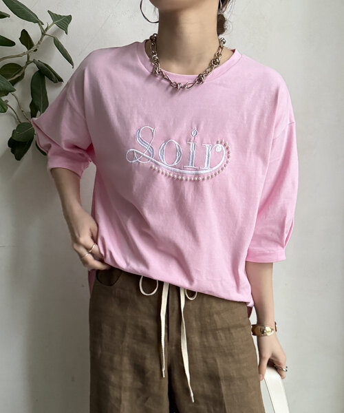 WEB限定】パールロゴ刺繍タックスリーブプルオーバー（Tシャツ