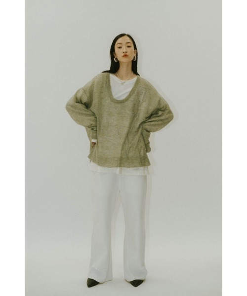 embroidery sheer Uneck pullover(unisex)（スウェット）｜Knuth