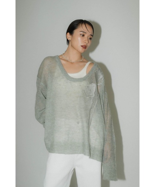 embroidery sheer Uneck pullover(unisex)（スウェット）｜Knuth