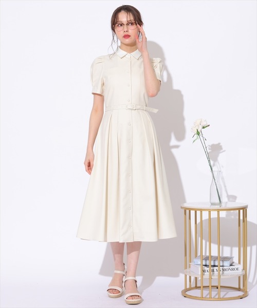 SWINGLE（スウィングル）の「サマーツイードバイカラー衿ハーフスリーブワンピース（ワンピース・レディース・ライトベージュ/ネイビー/ミント・FREE）」の10枚目の写真