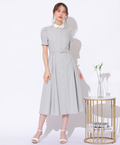 SWINGLE（スウィングル）の「サマーツイードバイカラー衿ハーフスリーブワンピース（ワンピース・レディース・ライトベージュ/ネイビー/ミント・FREE）」の15枚目の写真