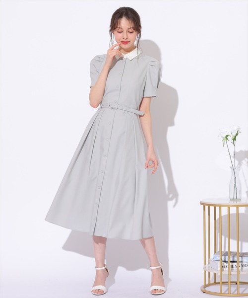 SWINGLE（スウィングル）の「サマーツイードバイカラー衿ハーフスリーブワンピース（ワンピース・レディース・ライトベージュ/ネイビー/ミント・FREE）」の16枚目の写真