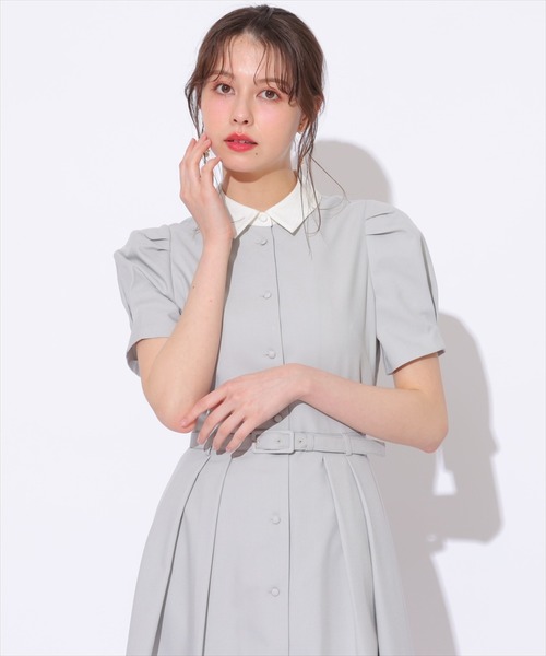 SWINGLE（スウィングル）の「サマーツイードバイカラー衿ハーフスリーブワンピース（ワンピース・レディース・ライトベージュ/ネイビー/ミント・FREE）」の18枚目の写真