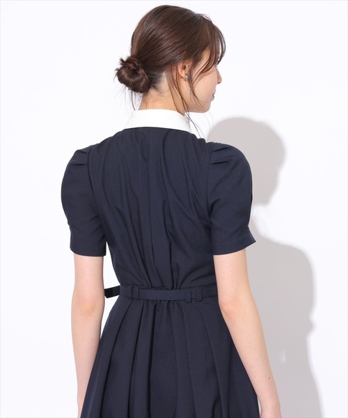 SWINGLE（スウィングル）の「サマーツイードバイカラー衿ハーフスリーブワンピース（ワンピース・レディース・ライトベージュ/ネイビー/ミント・FREE）」の8枚目の写真