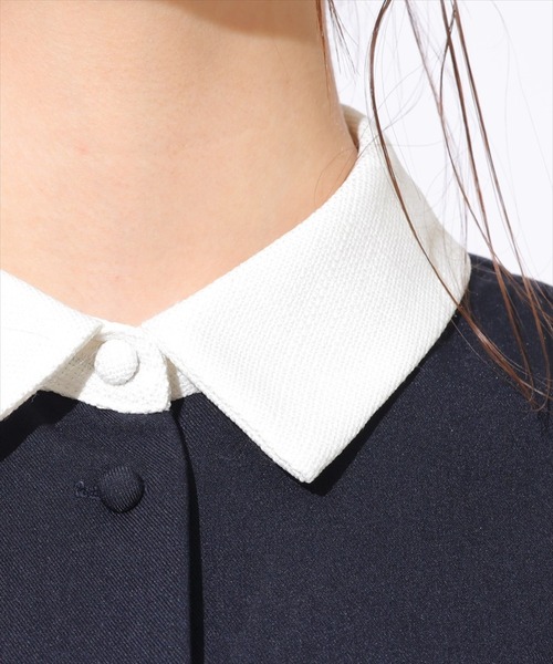 SWINGLE（スウィングル）の「サマーツイードバイカラー衿ハーフスリーブワンピース（ワンピース・レディース・ライトベージュ/ネイビー/ミント・FREE）」の9枚目の写真