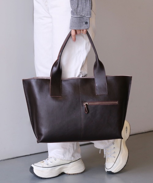 Jamale（ジャマレ）の「[Jamale]本革トートバッグ 大きめ 大容量（トートバッグ・レディース・レッド/キャメル/ダークブラウン/ダークグリーン/ブラック・FREE）」の2枚目の写真