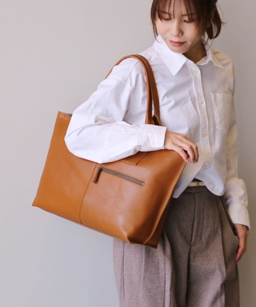 Jamale（ジャマレ）の「[Jamale]本革トートバッグ 大きめ 大容量（トートバッグ・レディース・レッド/キャメル/ダークブラウン/ダークグリーン/ブラック・FREE）」の10枚目の写真