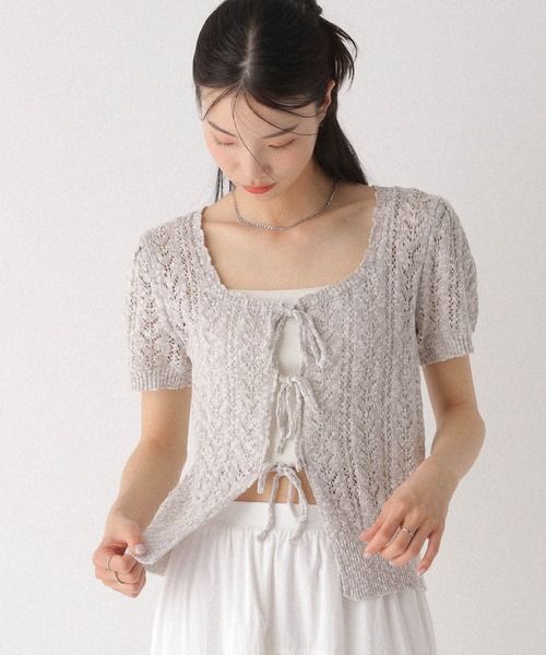 セール】透かし編みメッシュ半袖カーディガン 497370