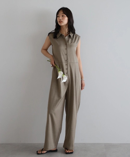 unminou❤︎ポコポンオールインワン セール】【動画あり】polo collar sleeveless jumpsuit