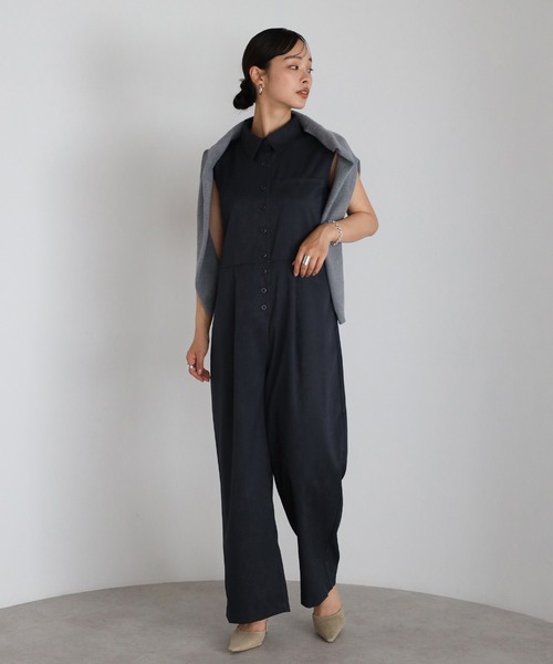 unminou❤︎ポコポンオールインワン セール】【動画あり】polo collar sleeveless jumpsuit