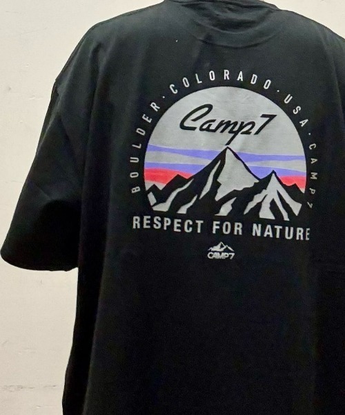 CAMP7（キャンプセブン）の「【店頭で人気】【CAMP7】マウンテンロゴグラフィックＴシャツ（Tシャツ/カットソー・メンズ・サックスブルー/ブラック/ホワイト・XL/L/M）」の2枚目の写真