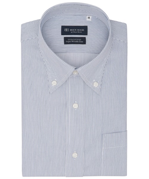 TOKYO SHIRTS(トウキョウシャツ)の「【超形態安定】 形態安定ノンアイロン ボタンダウン 半袖ビジネスワイシャツ(ビジネスシャツ・メンズ・ネイビー・首回り39cm/首回り41cm/首回り42cm/首回り43cm/首回り37cm)」の1枚目の写真