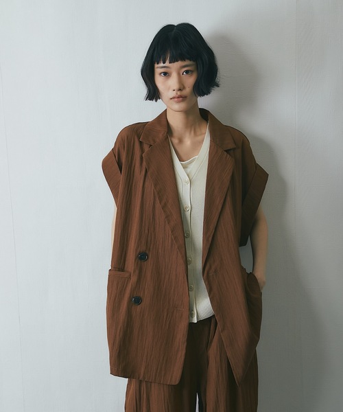 セットアップ対応】リネンライクハーフスリーブジャケット