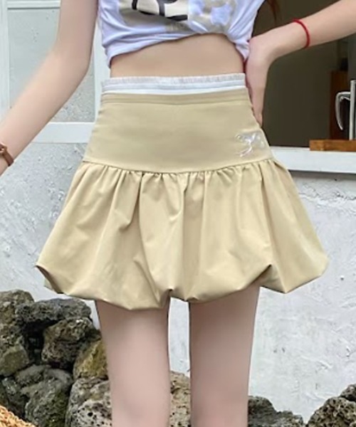 【24SS NEW】MiuMiu_women / モヘア 刺繍ロゴ入りミニスカート セール】Gathered mini skirt with embroidery design / リボン
