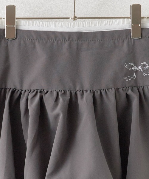 【CELINE】ウール 刺繍 ループ織り ミニスカート セール】Gathered mini skirt with embroidery design / リボン