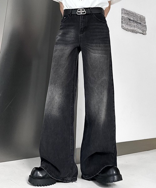 NOWLE(ノウル)の「【NOWLE】Y2K ブラック ヴィンテージ ウォッシュ フレア デニム(デニムパンツ・メンズ・ブラック・LARGE/MEDIUM/X-LARGE)」の6枚目の写真